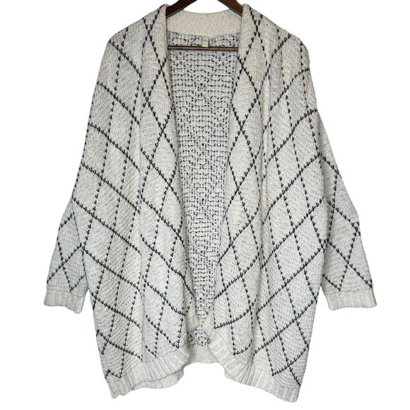 Eileen Fisher Organic Cotton Kimono Cardigan Chunky Knit Diamond O/S - Picture 2 of 5